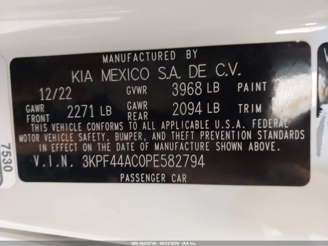 Продажа на аукционе авто 2023 Kia Forte Gt, vin: 3KPF44AC0PE582794, номер лота: 45425740