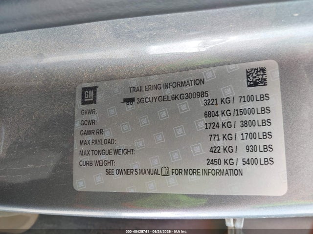 Продаж на аукціоні авто 2019 Chevrolet Silverado 1500 Ltz, vin: 3GCUYGEL6KG300985, номер лоту: 45425741