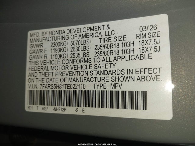 7FARS5H81TE022110 Honda Cr-v Hybrid 2wd Sport-l