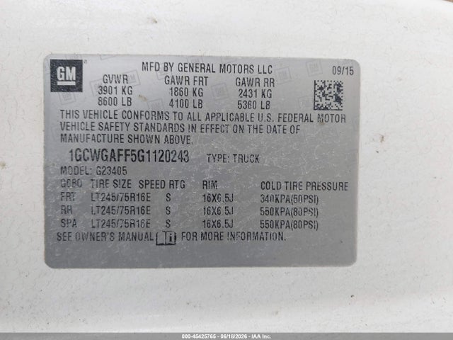 Chevrolet Express 2500 Work Van 2016 1GCWGAFF5G1120243 Image 9