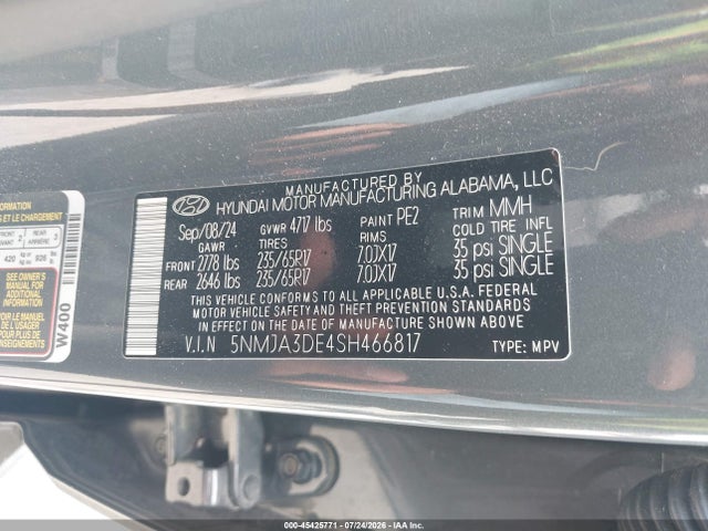 2025 Hyundai Tucson Se მანქანა იყიდება აუქციონზე, vin: 5NMJA3DE4SH466817, აუქციონის ნომერი: 45425771