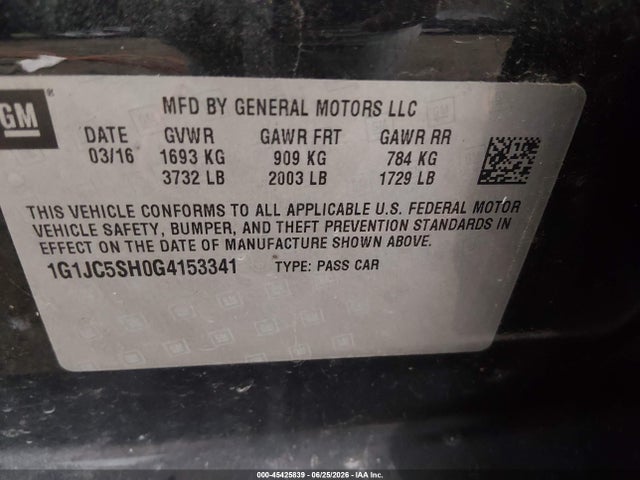 1G1JC5SH0G4153341 Chevrolet Sonic Lt Auto