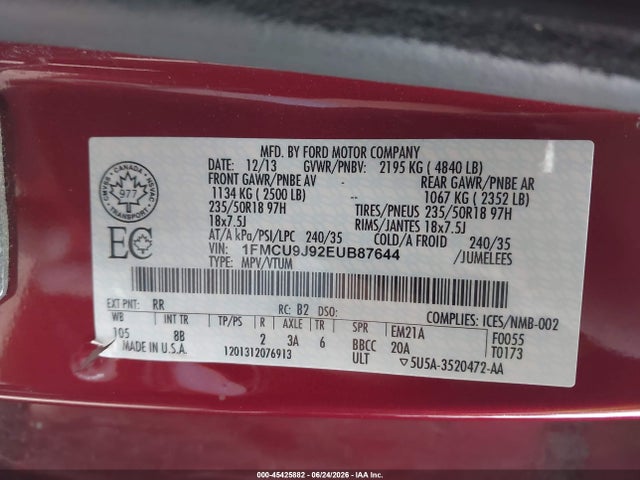 Ford Escape Titanium 2014 1FMCU9J92EUB87644 Image 9