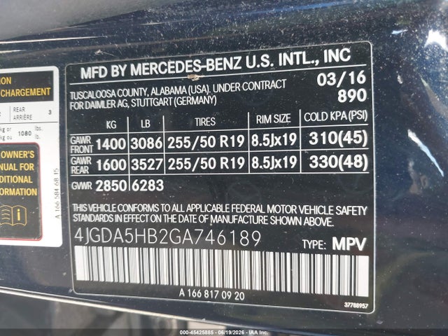 Aukcja sprzedaży 2016 Mercedes-benz Gle 350 4matic, vin: 4JGDA5HB2GA746189, numer aukcji: 45425885