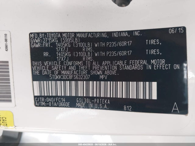 Toyota Sienna Le 8 Passenger 2015 5TDKK3DC8FS632307 Image 9