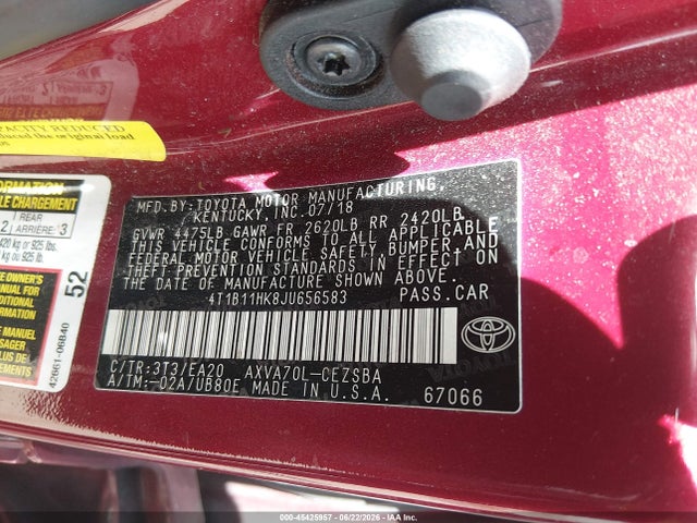 4T1B11HK8JU656583 Toyota CAMRY SE