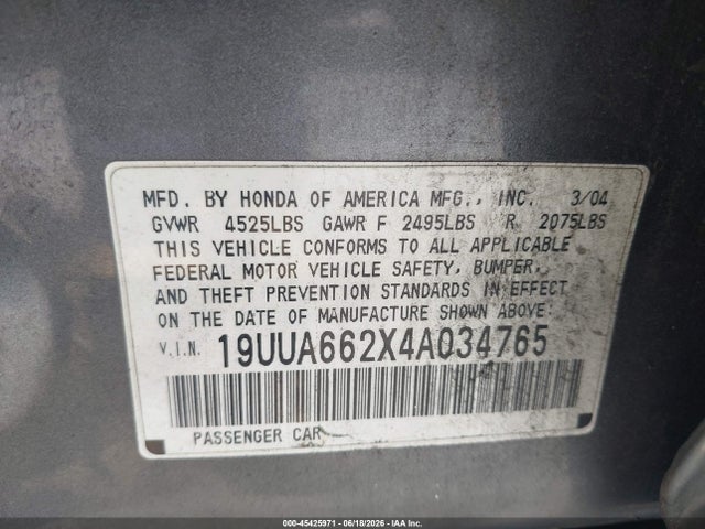 45425971 :رقم المزاد ، 19UUA662X4A034765 vin ، 2004 Acura Tl مزاد بيع