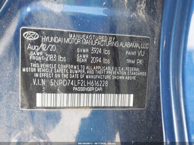 5NPD74LF2LH616228 Hyundai ELANTRA SE