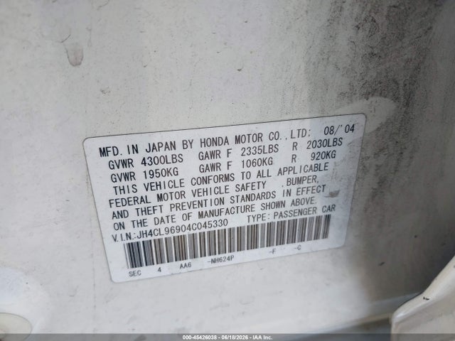 Продажа на аукционе авто 2004 Acura Tsx, vin: JH4CL96904C045330, номер лота: 45426038