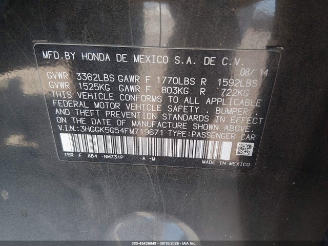 3HGGK5G54FM719671 Honda FIT LX