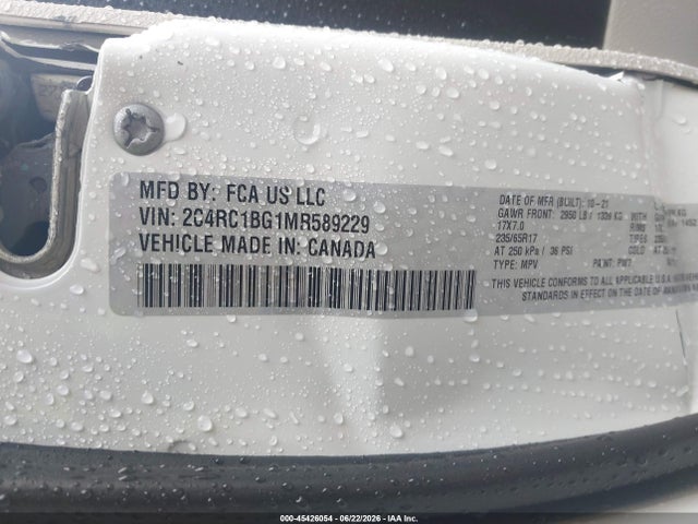45426054 :رقم المزاد ، 2C4RC1BG1MR589229 vin ، 2021 Chrysler Pacifica Touring L مزاد بيع