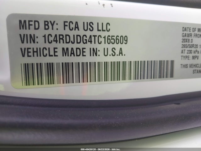 Продажа на аукционе авто 2026 Dodge Durango Gt Awd, vin: 1C4RDJDG4TC165609, номер лота: 45426120