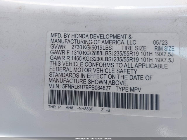 5FNRL6H79PB064827 Honda Odyssey Sport