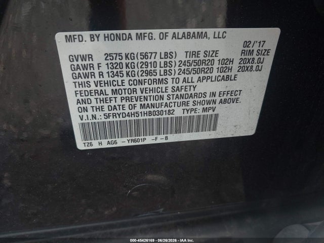 Продаж на аукціоні авто 2017 Acura Mdx Technology Package, vin: 5FRYD4H51HB030182, номер лоту: 45426169
