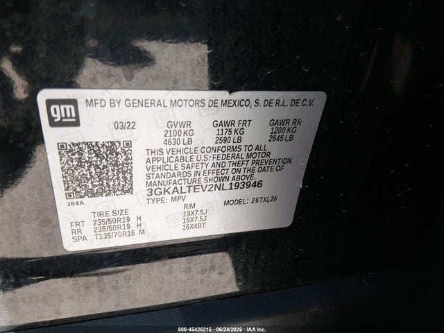 Aukcja sprzedaży 2022 Gmc Terrain Awd Sle, vin: 3GKALTEV2NL193946, numer aukcji: 45426215