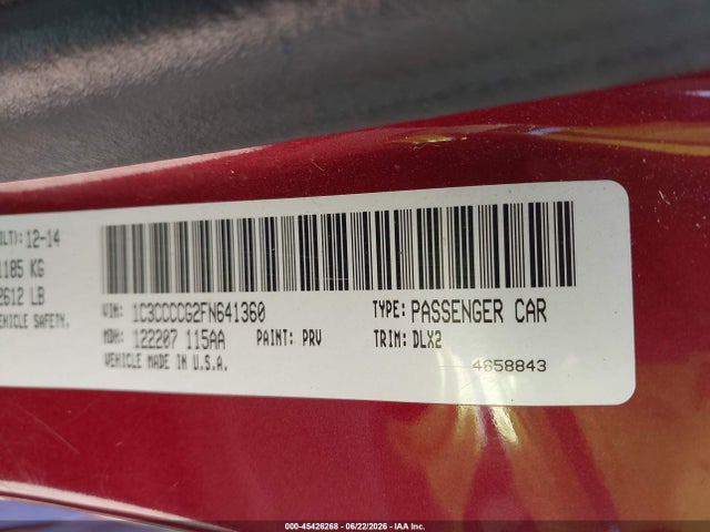 45426268 :رقم المزاد ، 1C3CCCCG2FN641360 vin ، 2015 Chrysler 200 C مزاد بيع