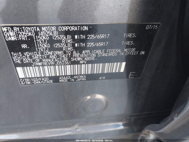 JTMWFREV9FJ052361 Toyota Rav4 Xle