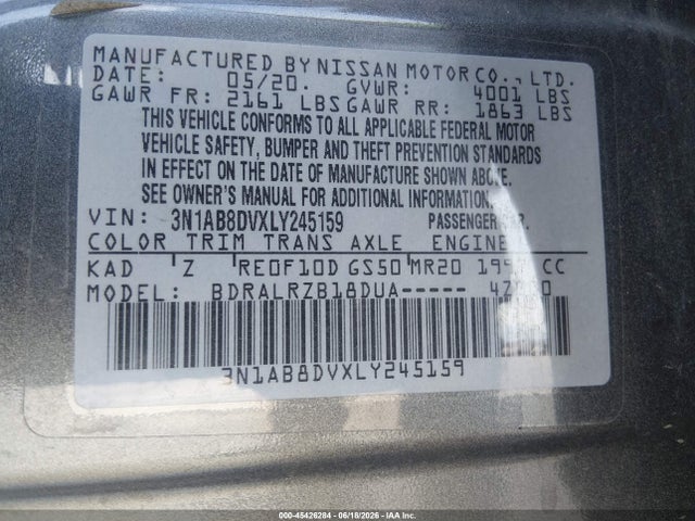 Nissan Sentra Sr Xtronic Cvt 2020 3N1AB8DVXLY245159 Image 9