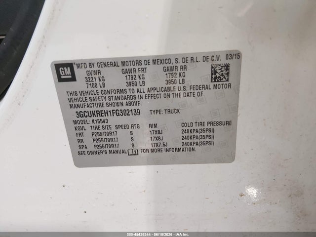3GCUKREH1FG302139 Chevrolet Silverado 1500 1lt
