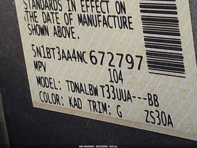 5N1BT3AA4NC672797 Nissan Rogue S Fwd