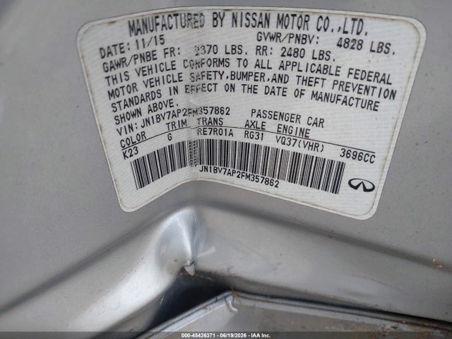 Aukcja sprzedaży 2015 Infiniti Q50 Premium, vin: JN1BV7AP2FM357862, numer aukcji: 45426371