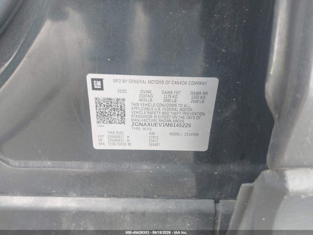 45426383 :رقم المزاد ، 2GNAXUEV1M6145225 vin ، 2021 Chevrolet Equinox Awd Lt مزاد بيع