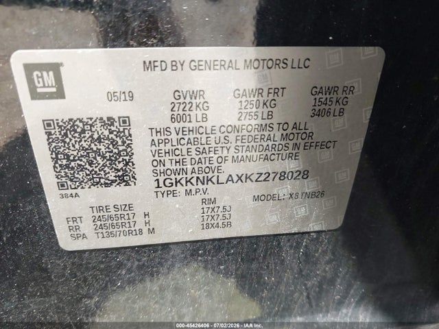 2019 Gmc Acadia Sle-1 მანქანა იყიდება აუქციონზე, vin: 1GKKNKLAXKZ278028, აუქციონის ნომერი: 45426406