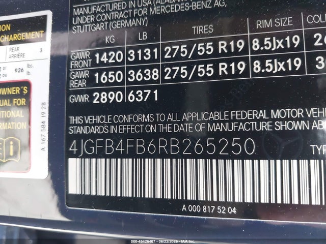 4JGFB4FB6RB265250 Mercedes-Benz Gle 350 4matic