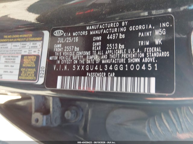 Продаж на аукціоні авто 2016 Kia Optima Ex, vin: 5XXGU4L34GG100451, номер лоту: 45426423