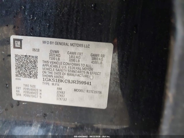 Продаж на аукціоні авто 2018 Gmc Yukon Slt, vin: 1GKS1BKC9JR359941, номер лоту: 45426442