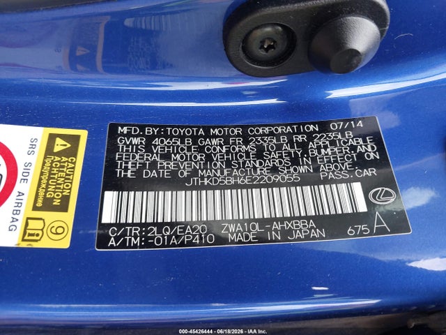 Lexus CT 200H 2014 JTHKD5BH6E2209055 Image 9
