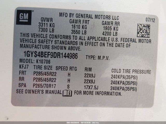 Aukcja sprzedaży 2013 Cadillac Escalade Luxury, vin: 1GYS4BEF9DR144986, numer aukcji: 45426445