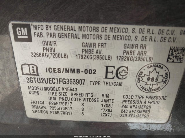 Aukcja sprzedaży 2015 Gmc Sierra 1500 Sle, vin: 3GTU2UEC7FG363907, numer aukcji: 45426489