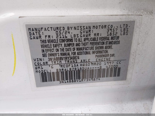 Aukcja sprzedaży 2024 Nissan Sentra S Xtronic Cvt, vin: 3N1AB8BV1RY349874, numer aukcji: 45426493