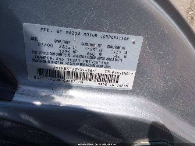 Aukcja sprzedaży 2000 Mazda Mx-5 Miata Ls/special Edition, vin: JM1NB3538Y0149661, numer aukcji: 45426502