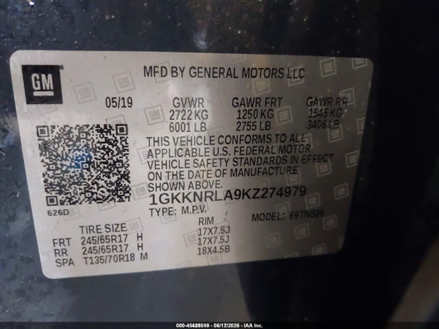 Aukcja sprzedaży 2019 Gmc Acadia Sle-1, vin: 1GKKNRLA9KZ274979, numer aukcji: 45426519