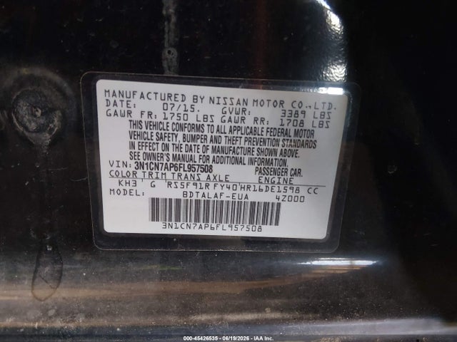 3N1CN7AP6FL957508 Nissan Versa 1.6 S