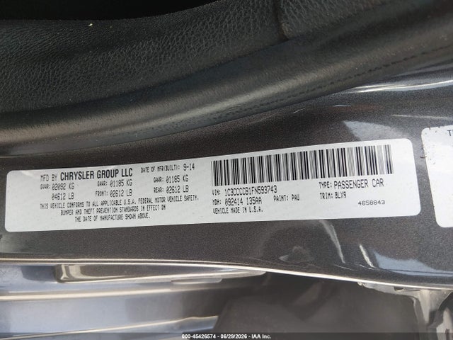 Продаж на аукціоні авто 2015 Chrysler 200 C, vin: 1C3CCCCB1FN593743, номер лоту: 45426574