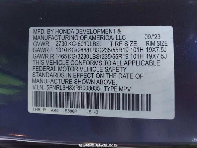 Honda Odyssey Touring 2024 5FNRL6H8XRB008035 Image 9