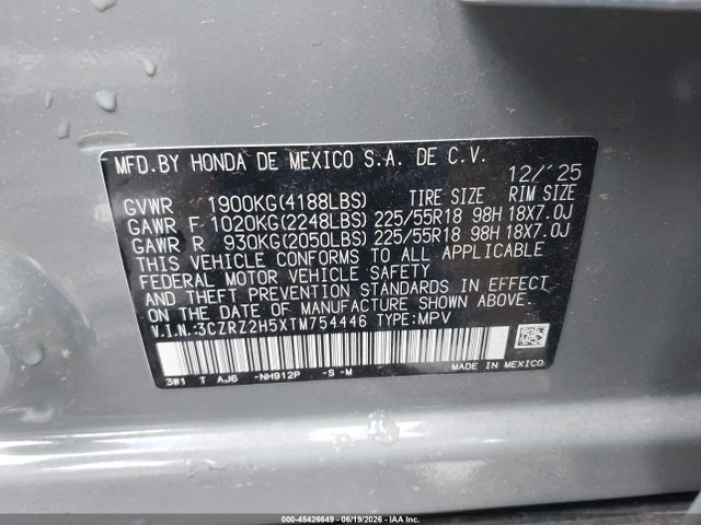 Продажа на аукционе авто 2026 Honda Hr-v Awd Sport, vin: 3CZRZ2H5XTM754446, номер лота: 45426649