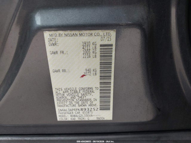 1N4AL3AP4FN893252 Nissan Altima 2.5 S