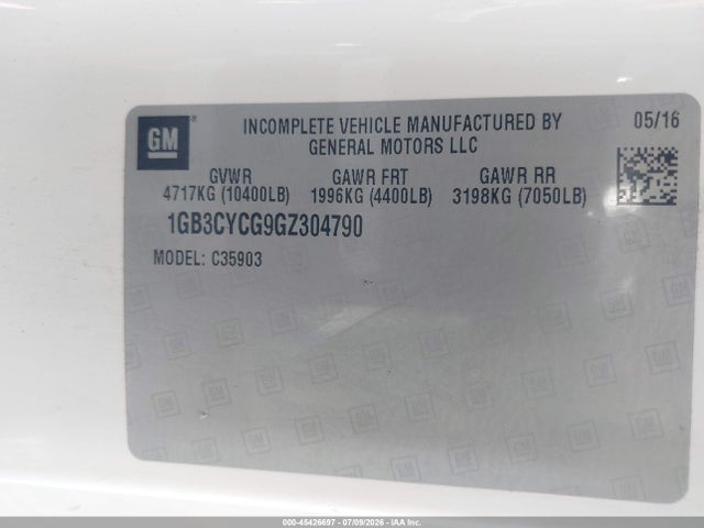 45426697 :رقم المزاد ، 1GB3CYCG9GZ304790 vin ، 2016 Chevrolet Silverado 3500hd Wt مزاد بيع