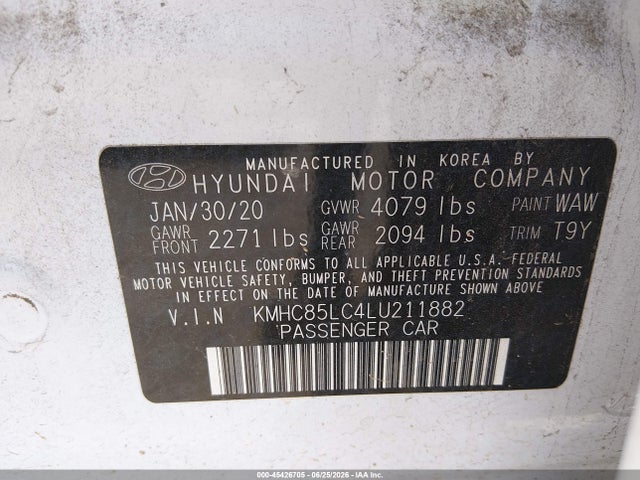Aukcja sprzedaży 2020 Hyundai Ioniq Hybrid Sel, vin: KMHC85LC4LU211882, numer aukcji: 45426705