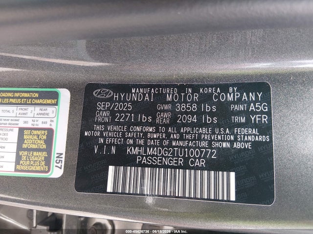 Продажа на аукционе авто 2026 Hyundai Elantra Sel Sport, vin: KMHLM4DG2TU100772, номер лота: 45426736