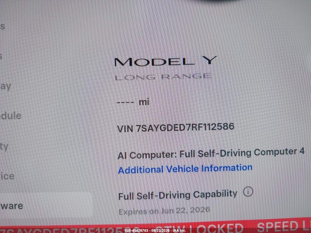 45426763 :رقم المزاد ، 7SAYGDED7RF112586 vin ، 2024 Tesla Model Y Long Range Single Motor Rear-wheel Drive/rwd مزاد بيع