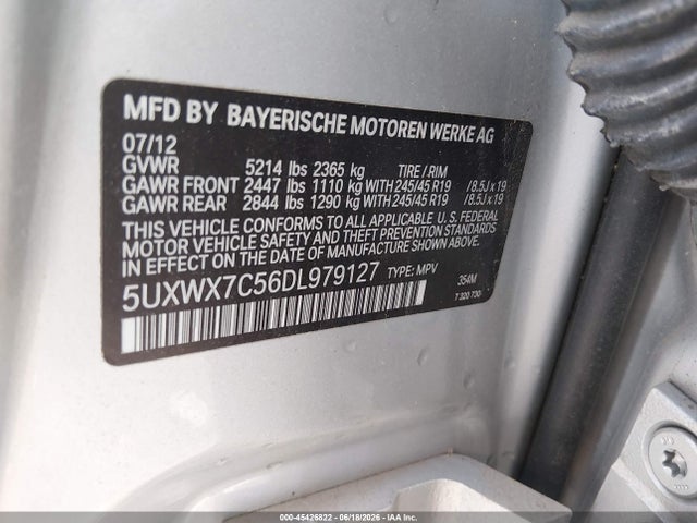 Aukcja sprzedaży 2013 Bmw X3 Xdrive35i, vin: 5UXWX7C56DL979127, numer aukcji: 45426822