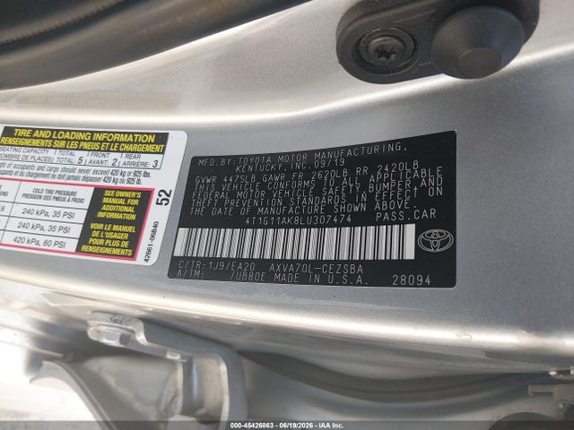 Toyota CAMRY SE 2020 4T1G11AK8LU307474 Image 9