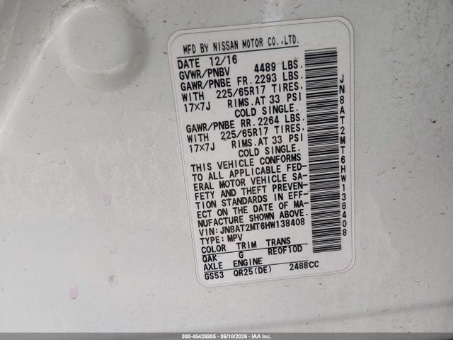 Nissan ROGUE SV 2017 JN8AT2MT6HW138408 Image 9