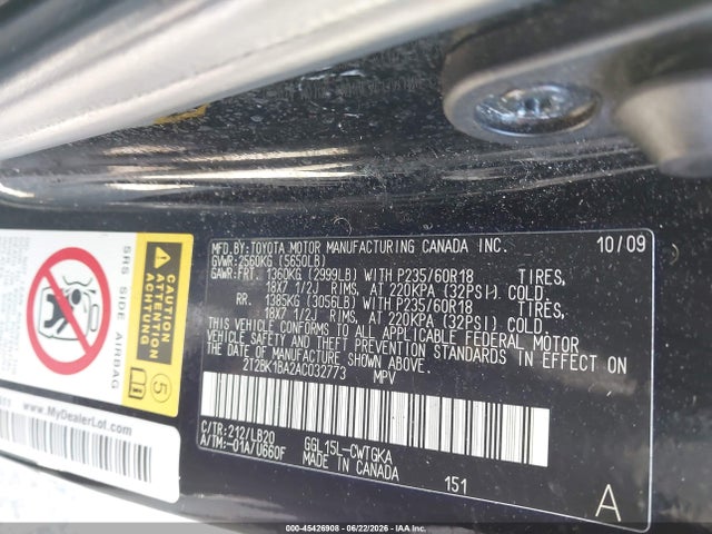 45426908 :رقم المزاد ، 2T2BK1BA2AC032773 vin ، 2010 Lexus Rx 350 مزاد بيع