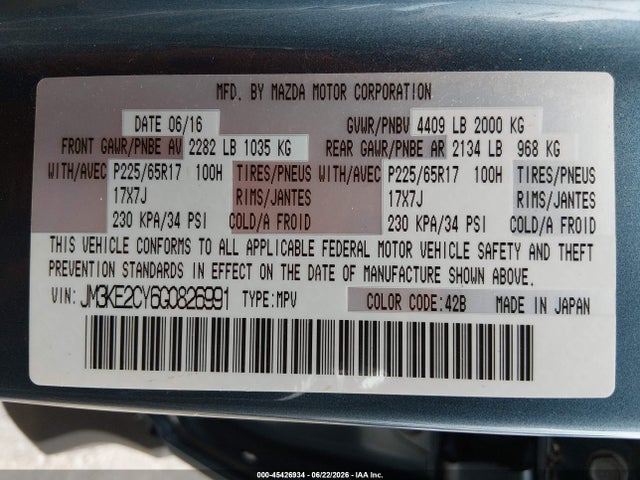Aukcja sprzedaży 2016 Mazda Cx-5 Touring, vin: JM3KE2CY6G0826991, numer aukcji: 45426934